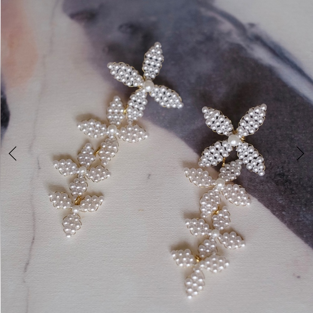 A.B. Ellie Harlow Earrings - Fresh Water Pearl beaded Floral Bridal